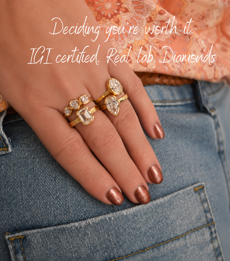 IGI certified real lab-grown diamond rings in solid gold. White Fire by Desiderate, Australia's lab-grown diamond jewellery brand, handcrafted made to order