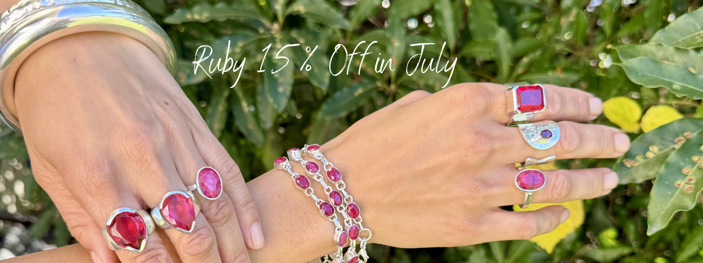Ruby gemstone jewellery 15% off in July - handcrafted sterling silver ruby rings and earrings, Australian designed by Desiderate
