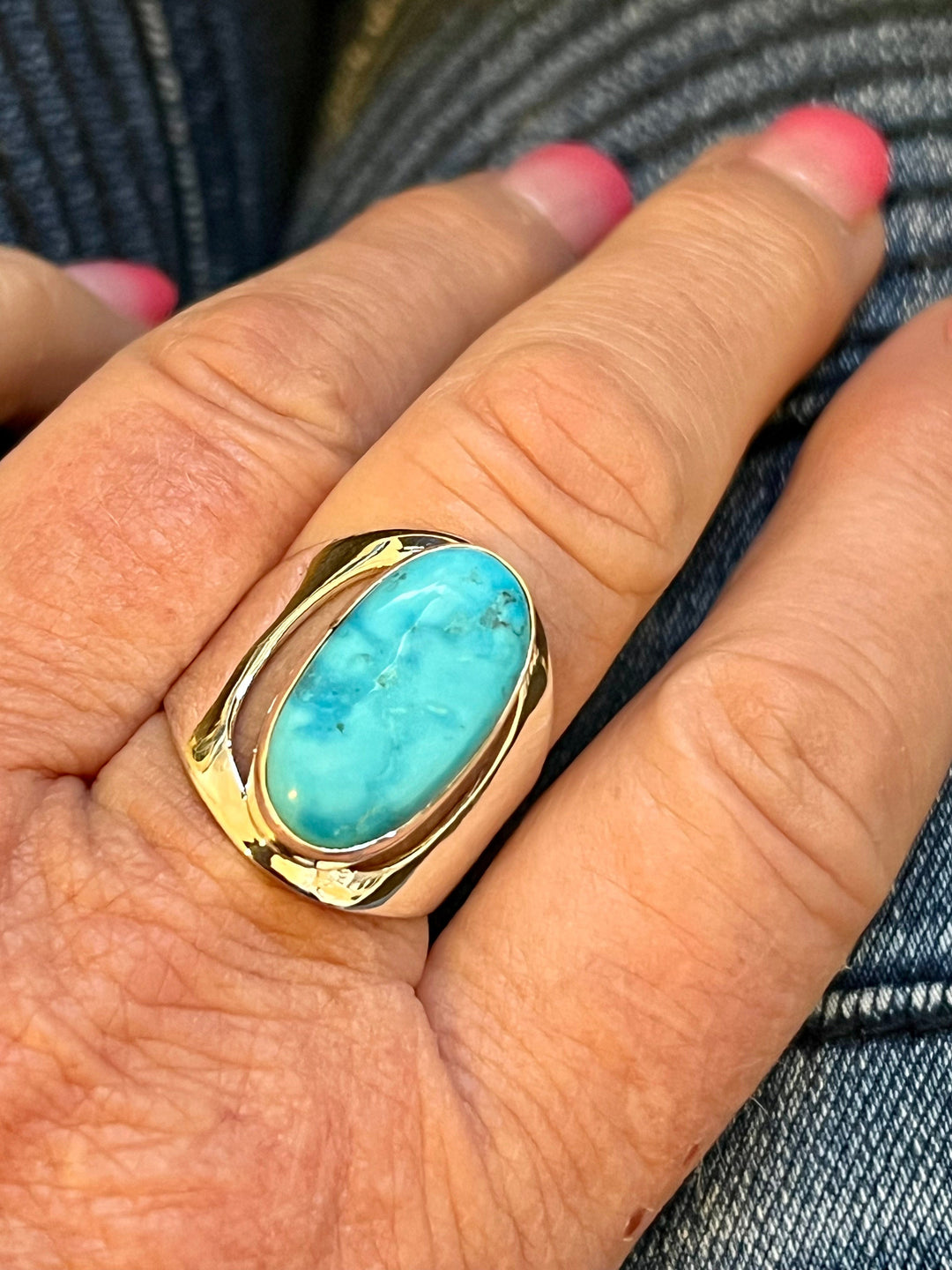 9 Large Turquoise Rough Stone newest and Silver Ring