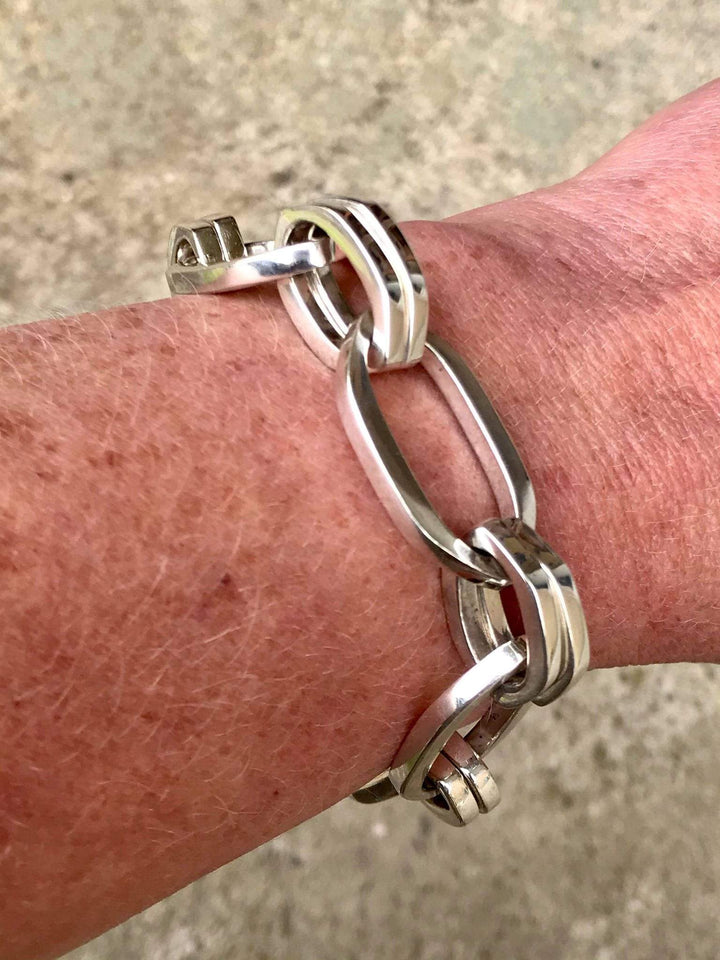 Chunky silver bracelet womens sale